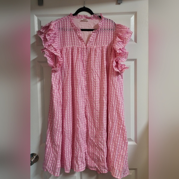 Chic Soul Lovely In Pink Ruffled Checkered Dress Size 3X - Picture 6 of 10